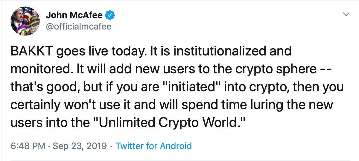 McAfee antyder institusjonelle penger vil ikke bringe Bitcoin-revolusjonen